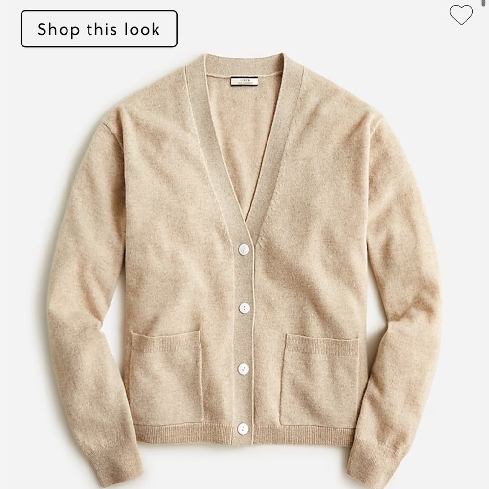 J Crew 100% cashmere tan sweater “Cashmere patch-pocket cardigan sweater”